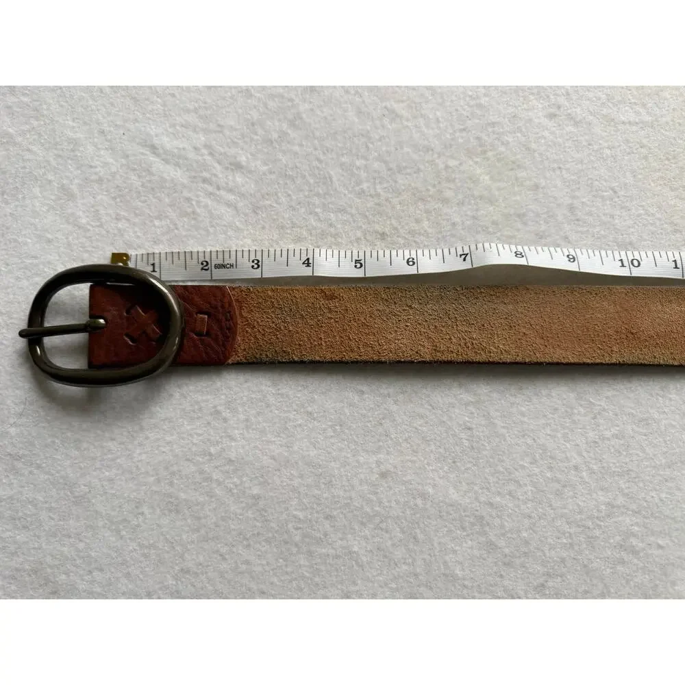 Mossimo Cognac Brown Genuine Leather Belt XL Vintage Boho Antiqued Brass Buckle
